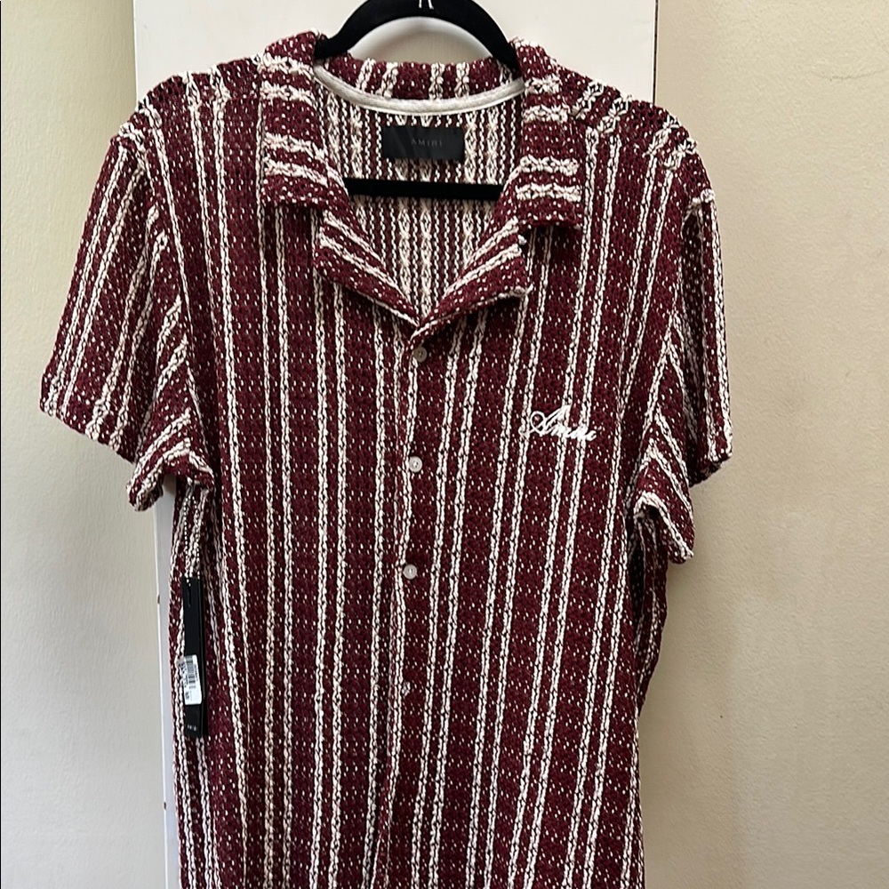 Amiri burgundy ribbed open weave Casual Button Down Shirt xl